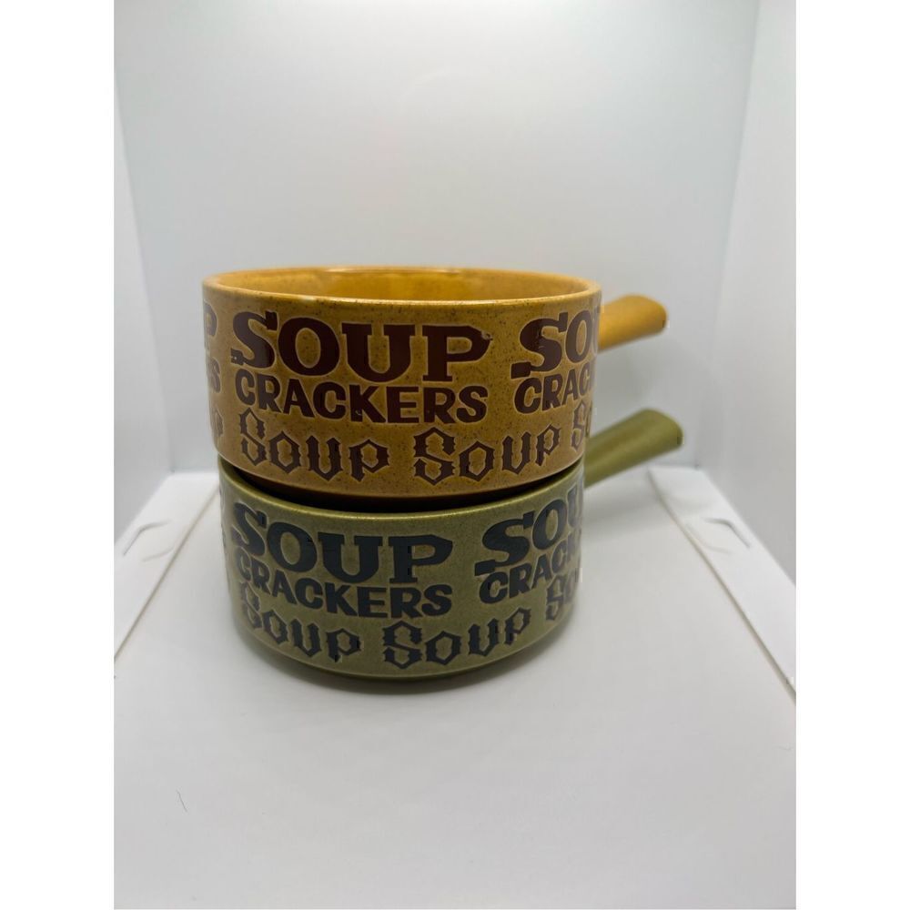 2  Vintage "Soup Cracker” Stoneware Mug Bowl - Made In Japan